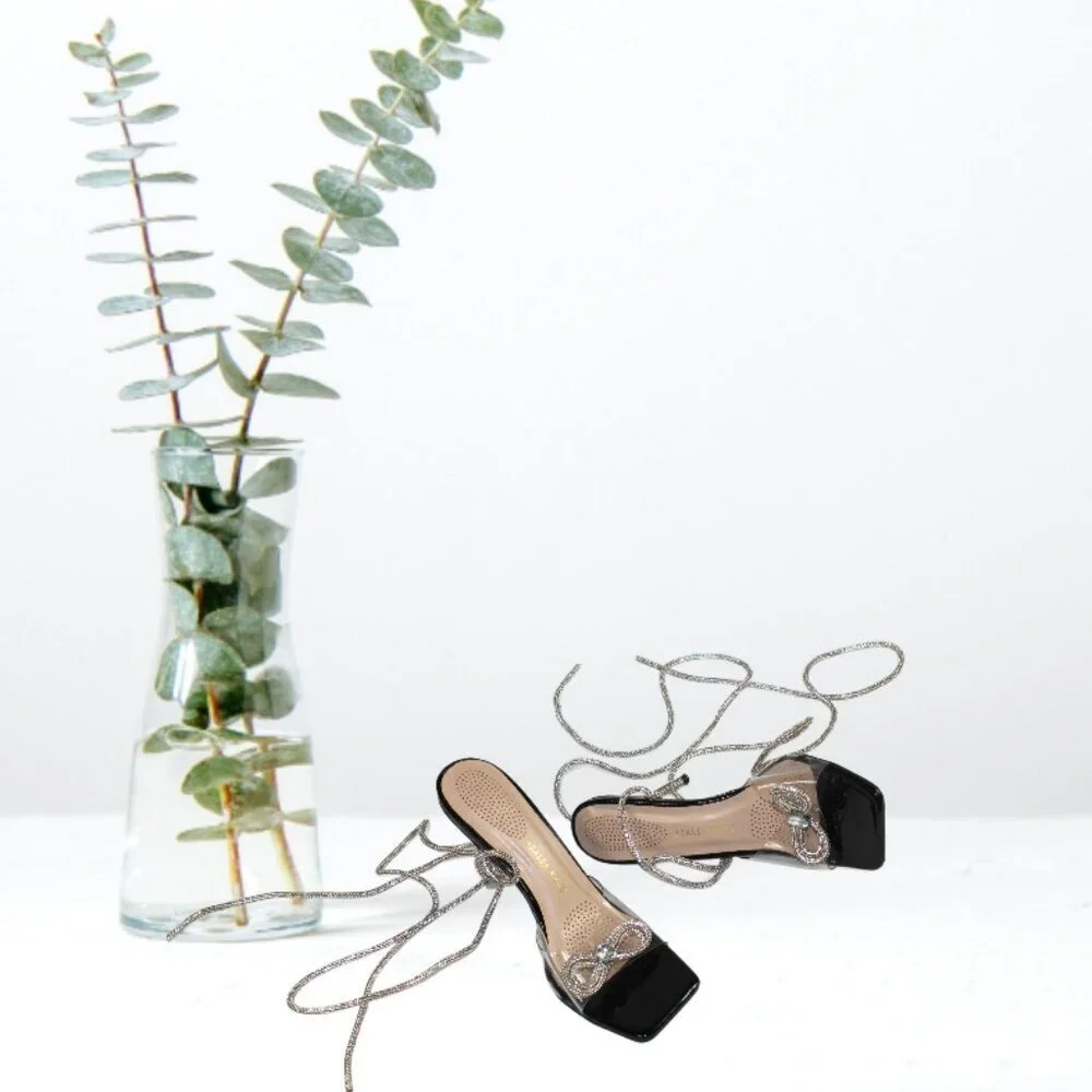 Azalea Wang Gomer Nude Silver Rhinestone Gladiator Wrap Stiletto Heel, Size 9